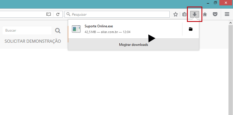 pasta download clicar para mostrar arquivo baixado